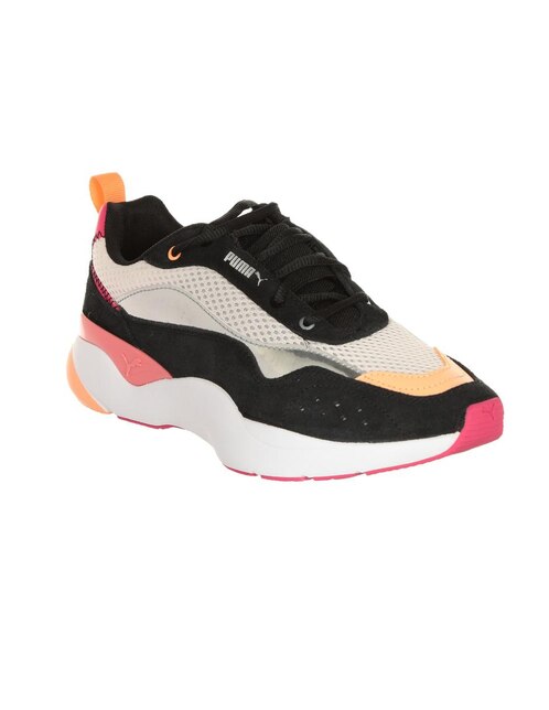 tenis puma negro con dorado mujer