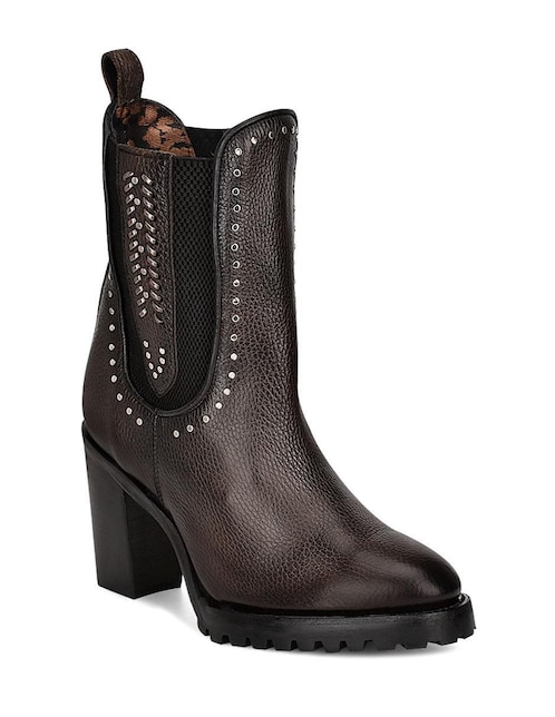 Bota arriba del tobillo Cuadra de piel para mujer