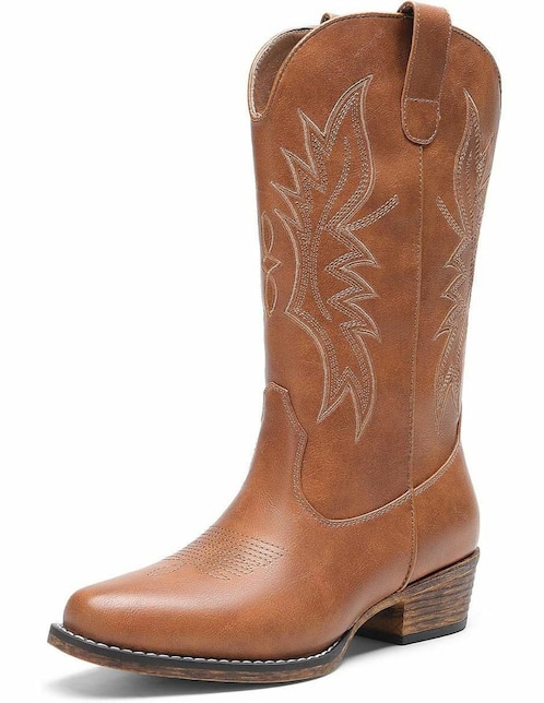 Bota cowboy media pierna de piel para mujer 1