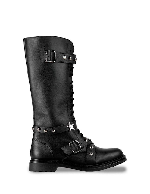 Bota media pierna de piel para mujer