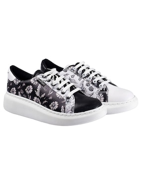 Tenis Angelozano Black and White Flores para mujer