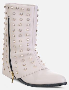 Bota Media Pierna Boots X Alejandra Cerecedo White Pearl De Piel Para Mujer