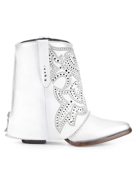 Bota cowboy arriba del tobillo Cuadra de piel para mujer