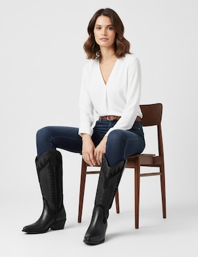Bota cowboy abajo de la rodilla Kuali Shoes Vaquera para mujer