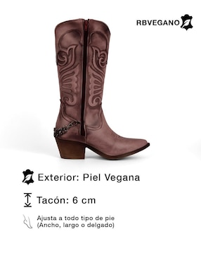 Bota cowboy abajo de la rodilla Rbcollection de piel vegana para mujer