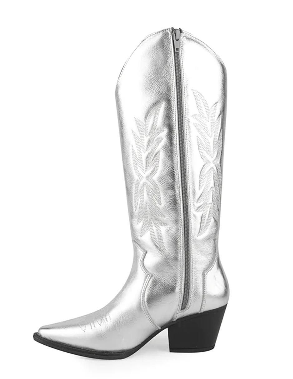 Bota cowboy abajo de la rodilla de piel para mujer 4