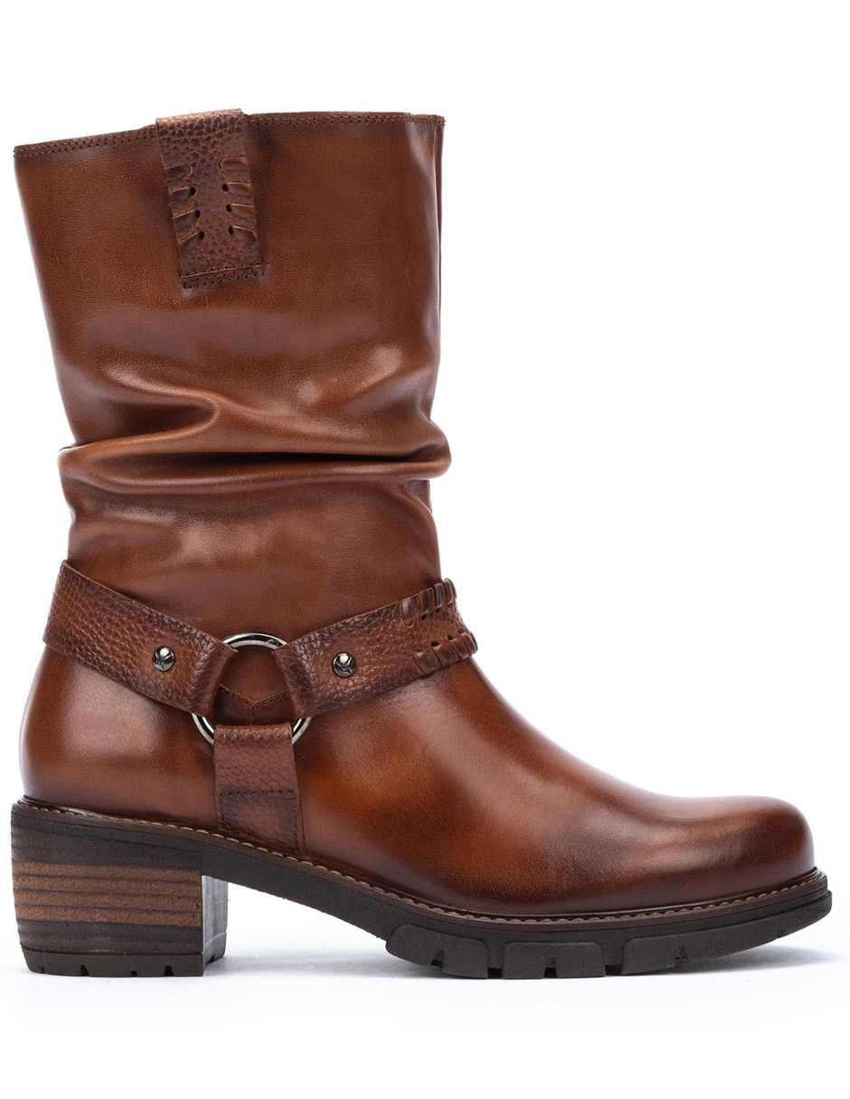 Bota media pierna de piel para mujer