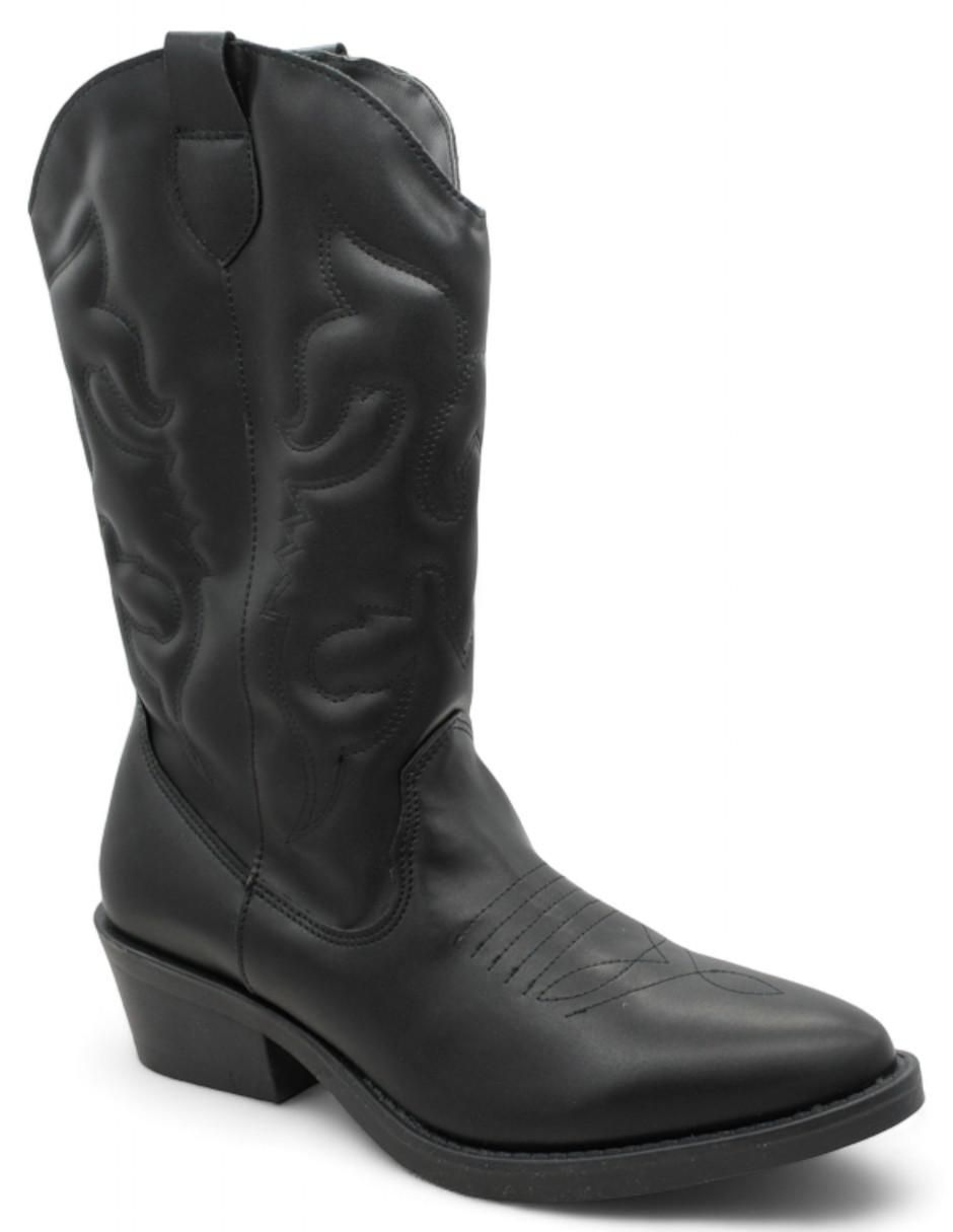 Bota media pierna de piel para mujer