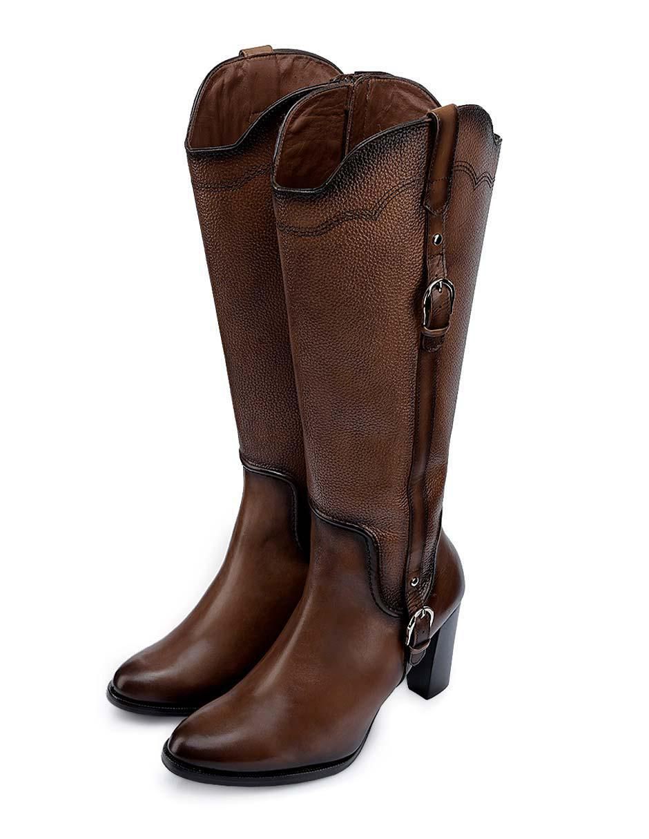 Bota abajo de la rodilla de piel para mujer 6