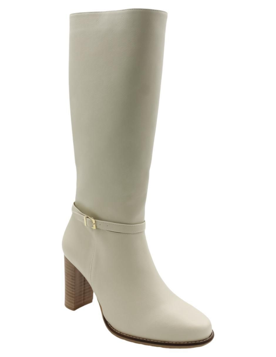 Bota media pierna de piel para mujer