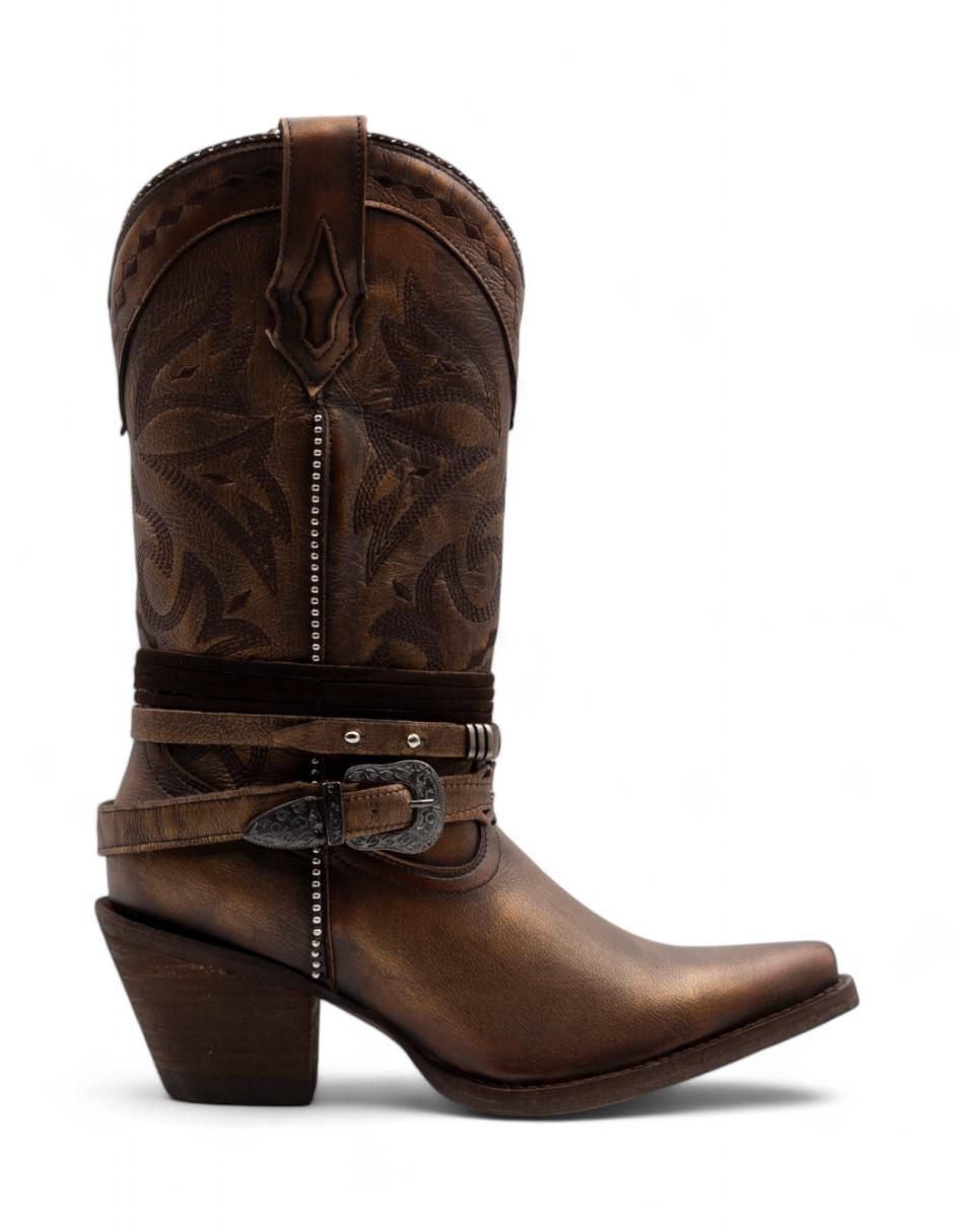 Bota cowboy abajo de la rodilla de piel bovino para mujer