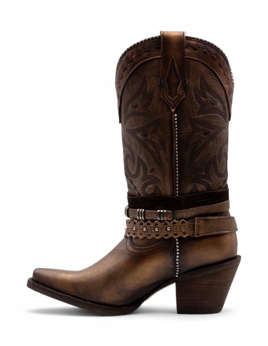 Bota cowboy abajo de la rodilla de piel bovino para mujer 2