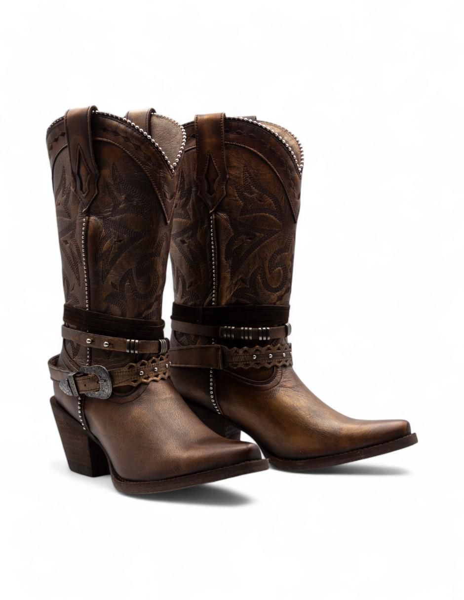 Bota cowboy abajo de la rodilla de piel bovino para mujer 3