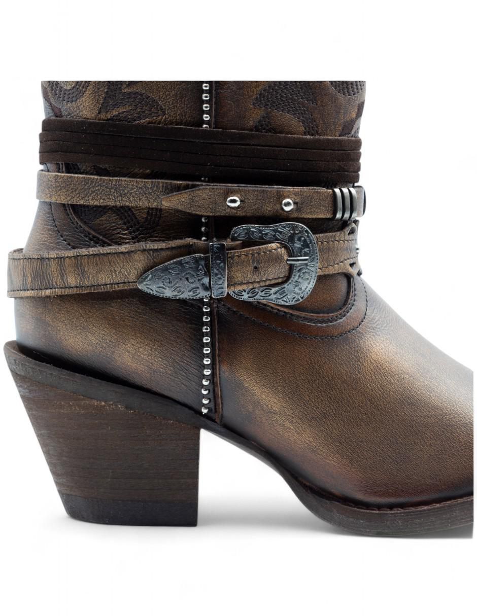 Bota cowboy abajo de la rodilla de piel bovino para mujer 4