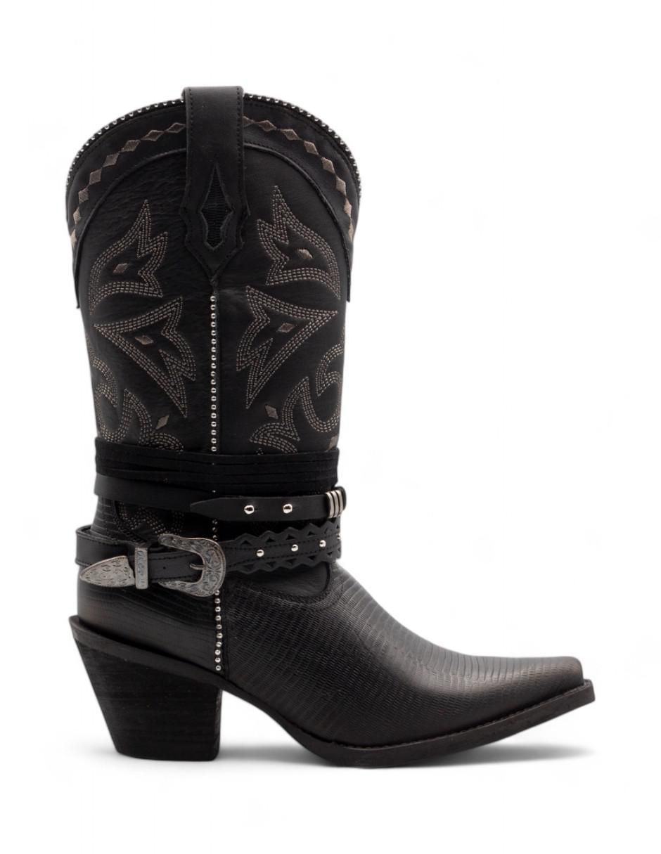 Bota cowboy abajo de la rodilla de piel para mujer