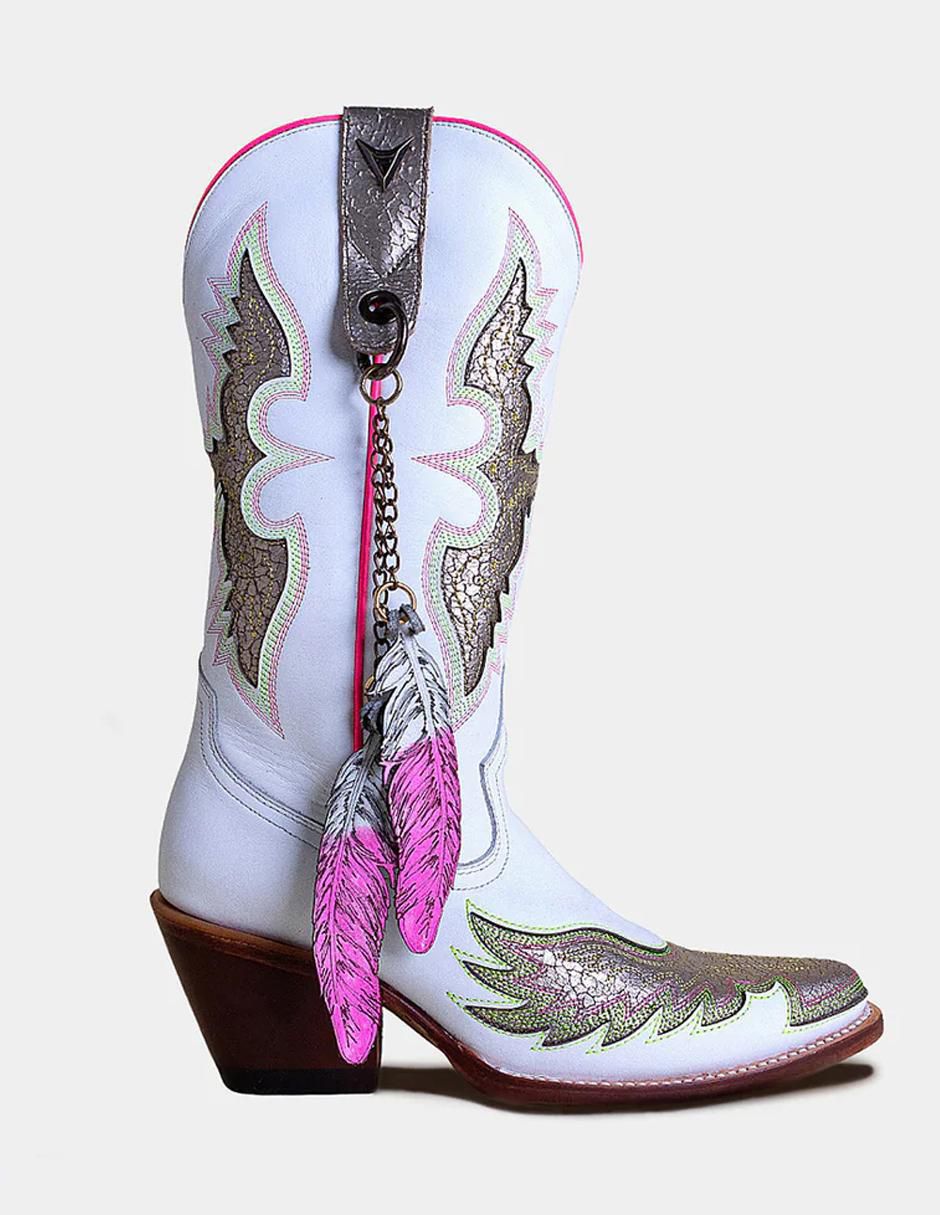 Bota cowboy abajo de la rodilla de cuero para mujer