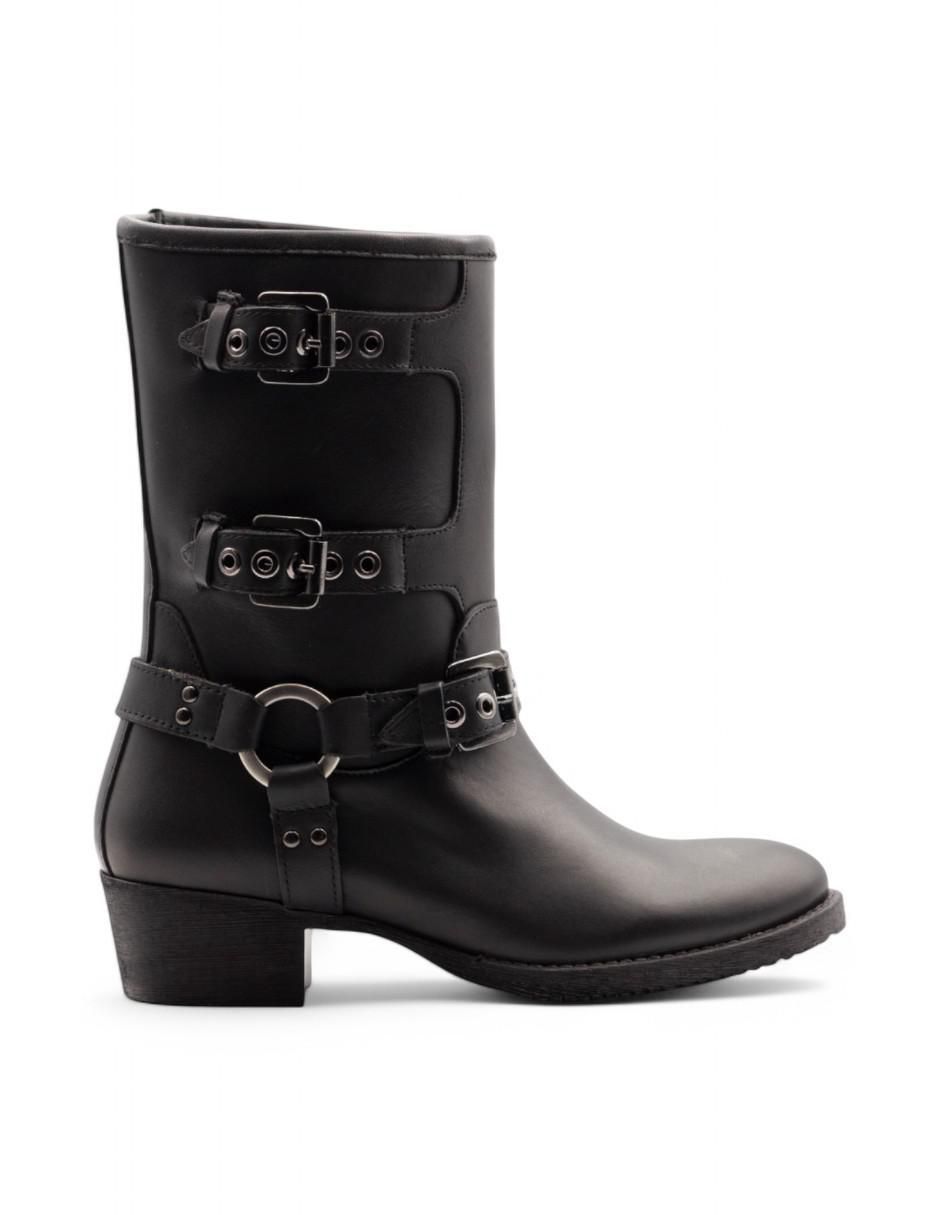 Bota media pierna Biker de piel bovino para mujer