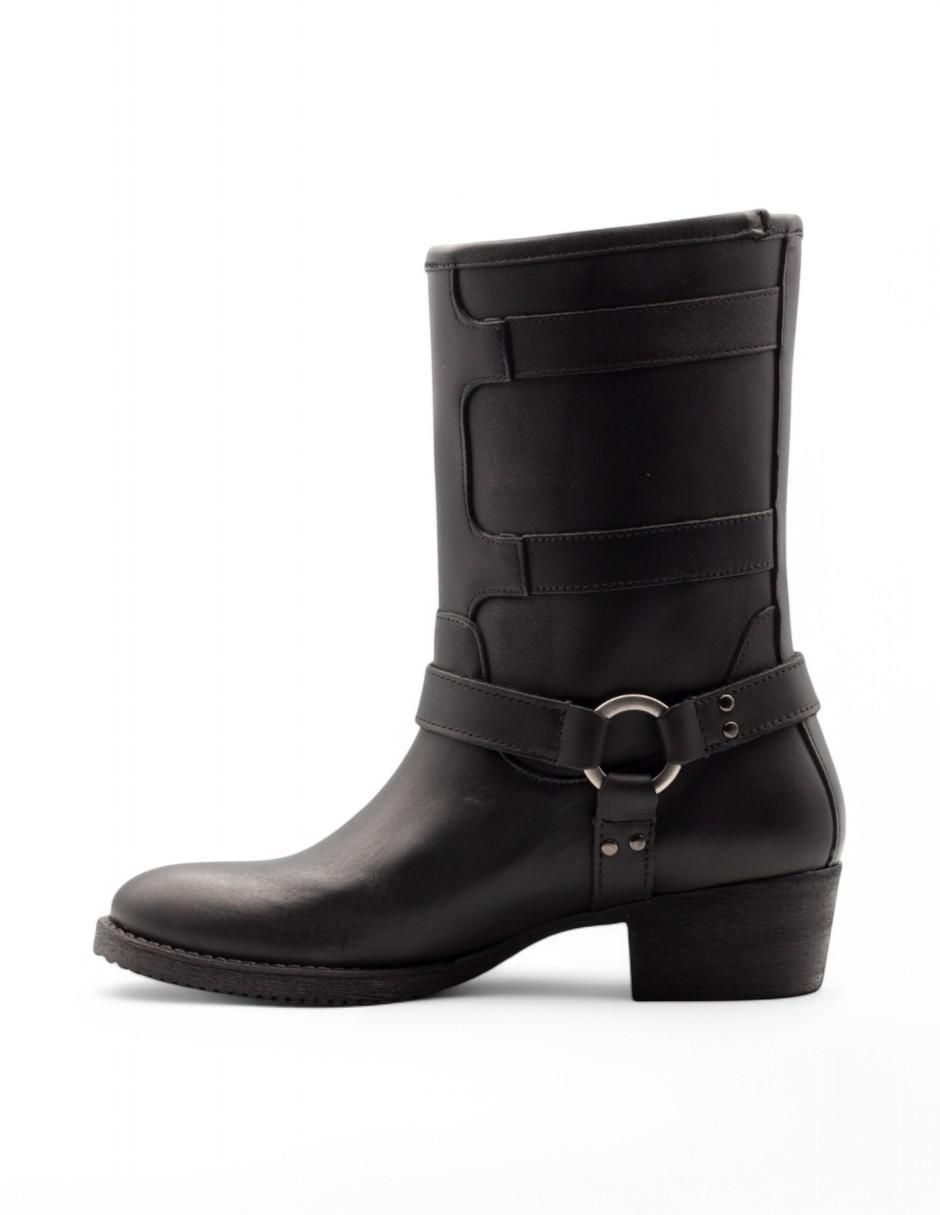 Bota media pierna Biker de piel bovino para mujer 2