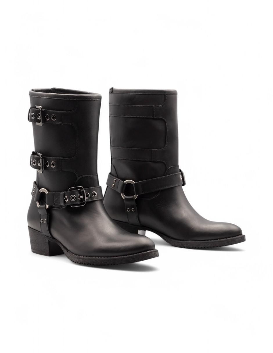 Bota media pierna Biker de piel bovino para mujer 3