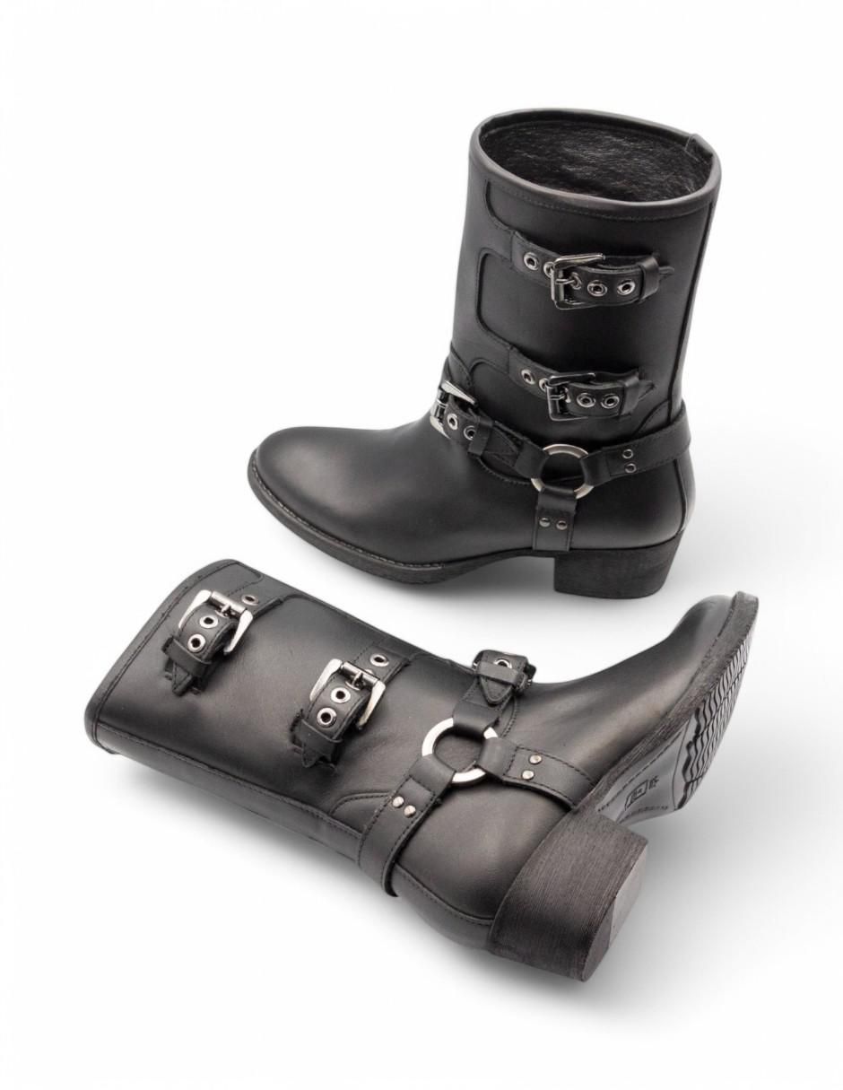Bota media pierna Biker de piel bovino para mujer 5