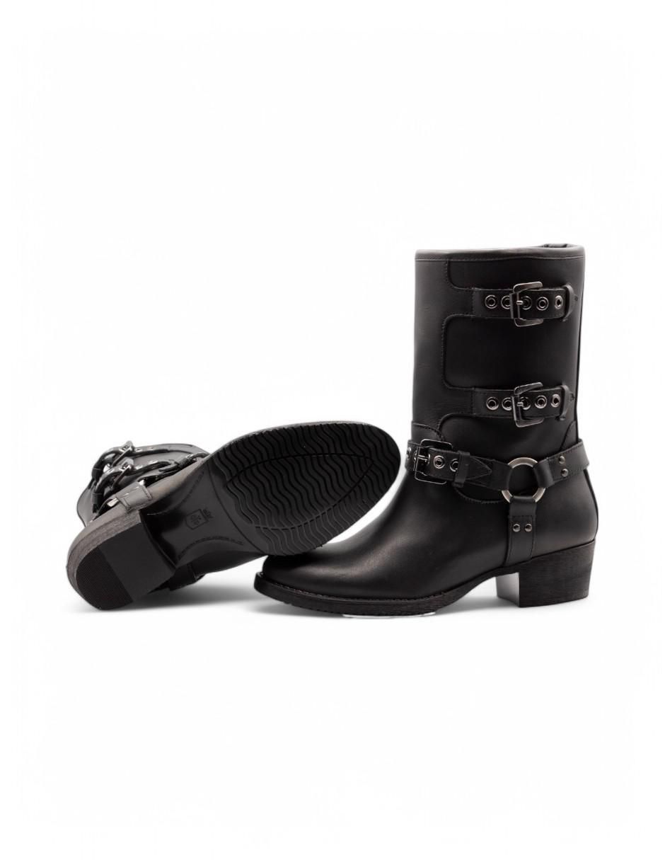 Bota media pierna Biker de piel bovino para mujer 6