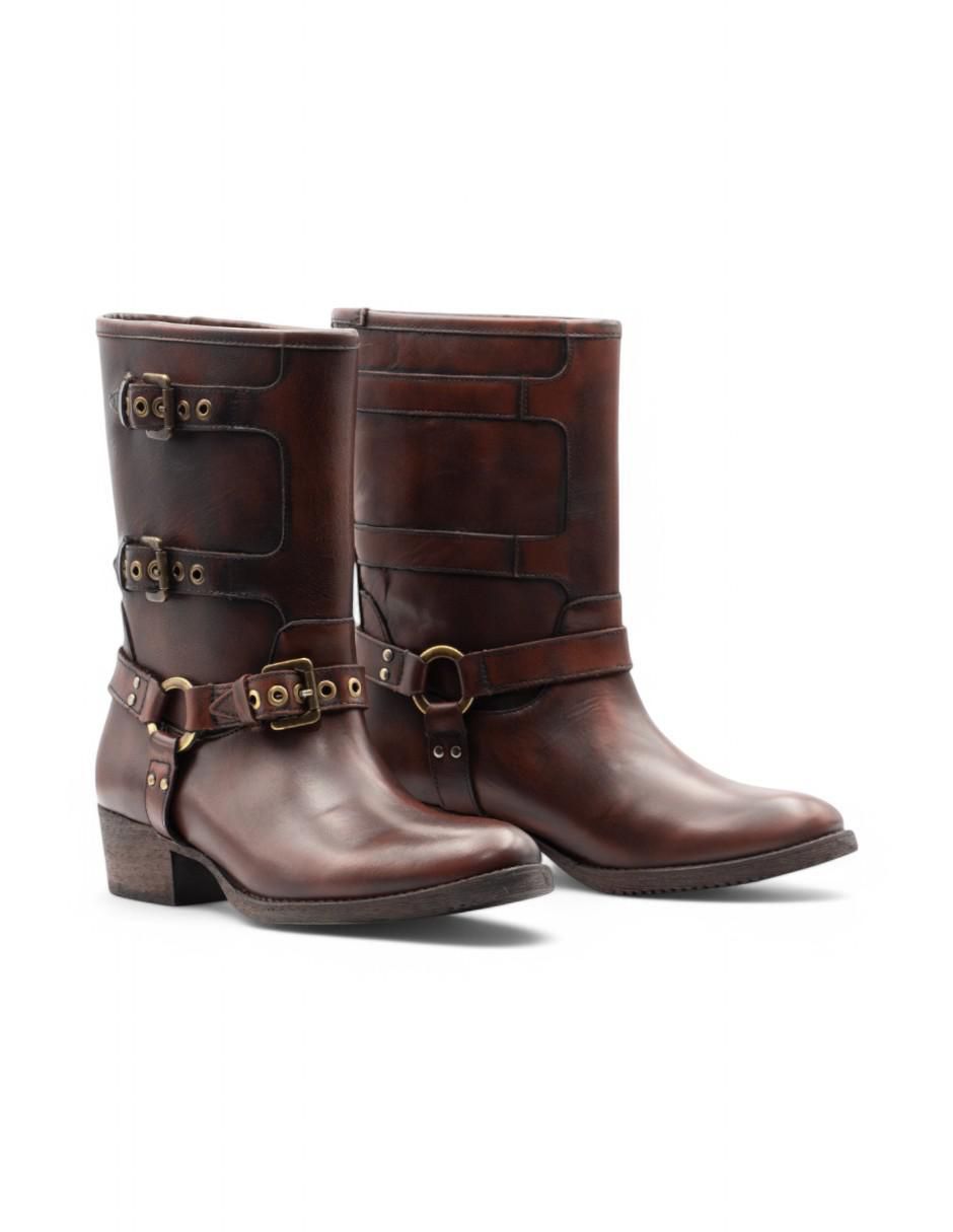 Bota media pierna Biker de piel bovino para mujer 2