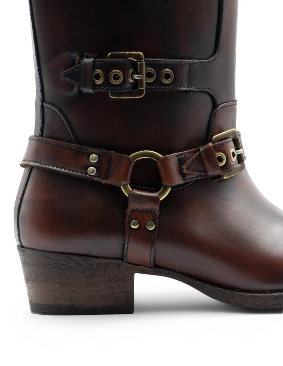 Bota media pierna Biker de piel bovino para mujer 3