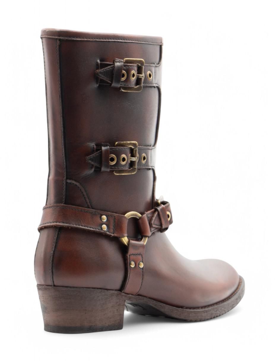 Bota media pierna Biker de piel bovino para mujer 5