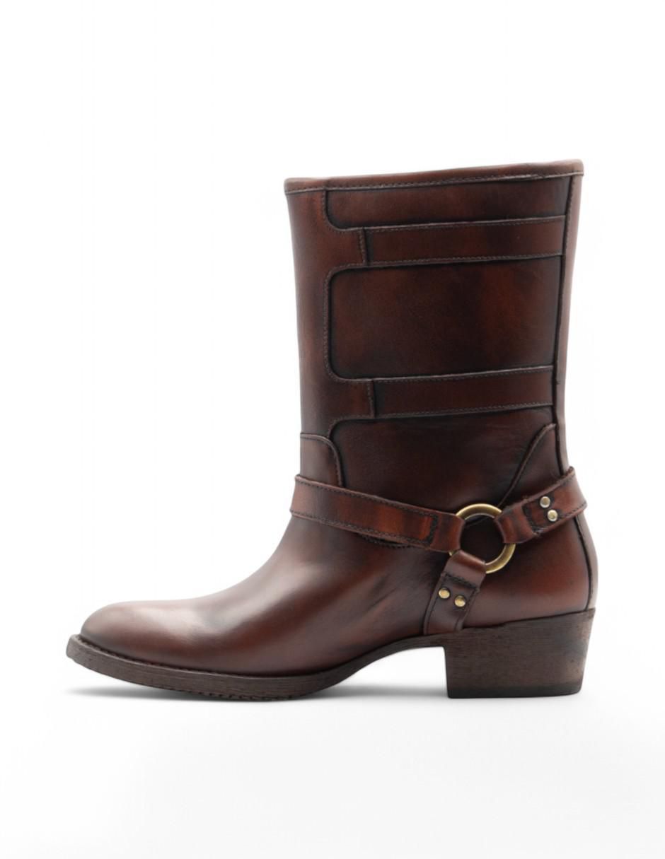 Bota media pierna Biker de piel bovino para mujer 6