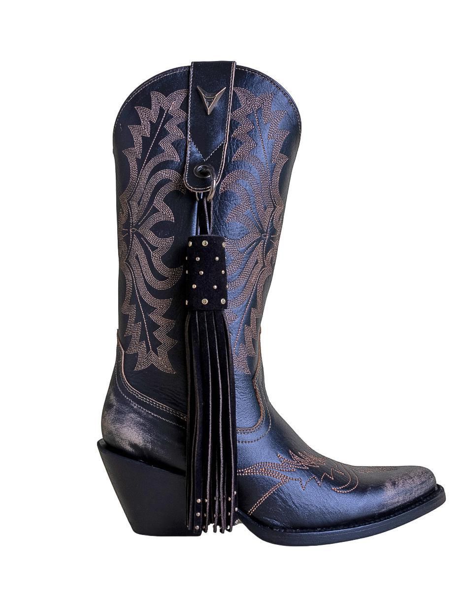 Bota cowboy abajo de la rodilla de cuero para mujer