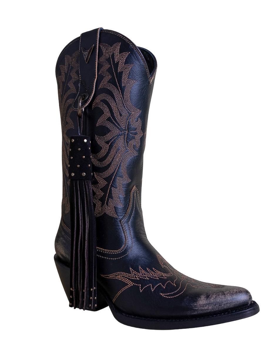 Bota cowboy abajo de la rodilla de cuero para mujer 2