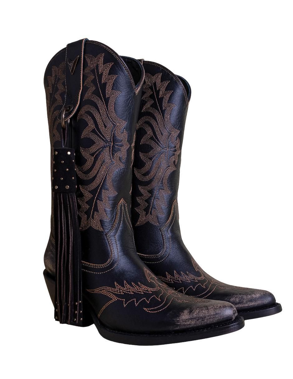 Bota cowboy abajo de la rodilla de cuero para mujer 3