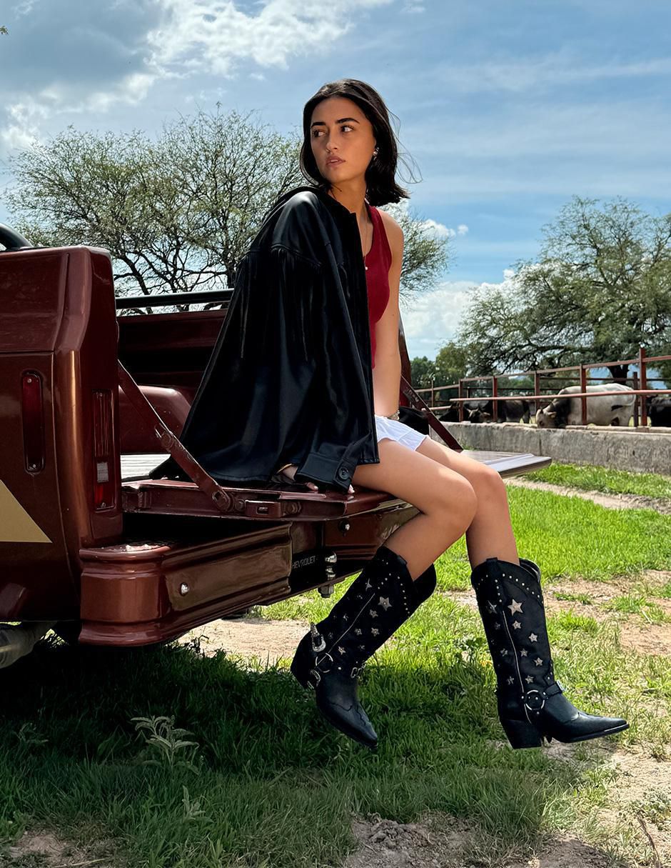 Bota cowboy media pierna Best seller de piel para mujer 6