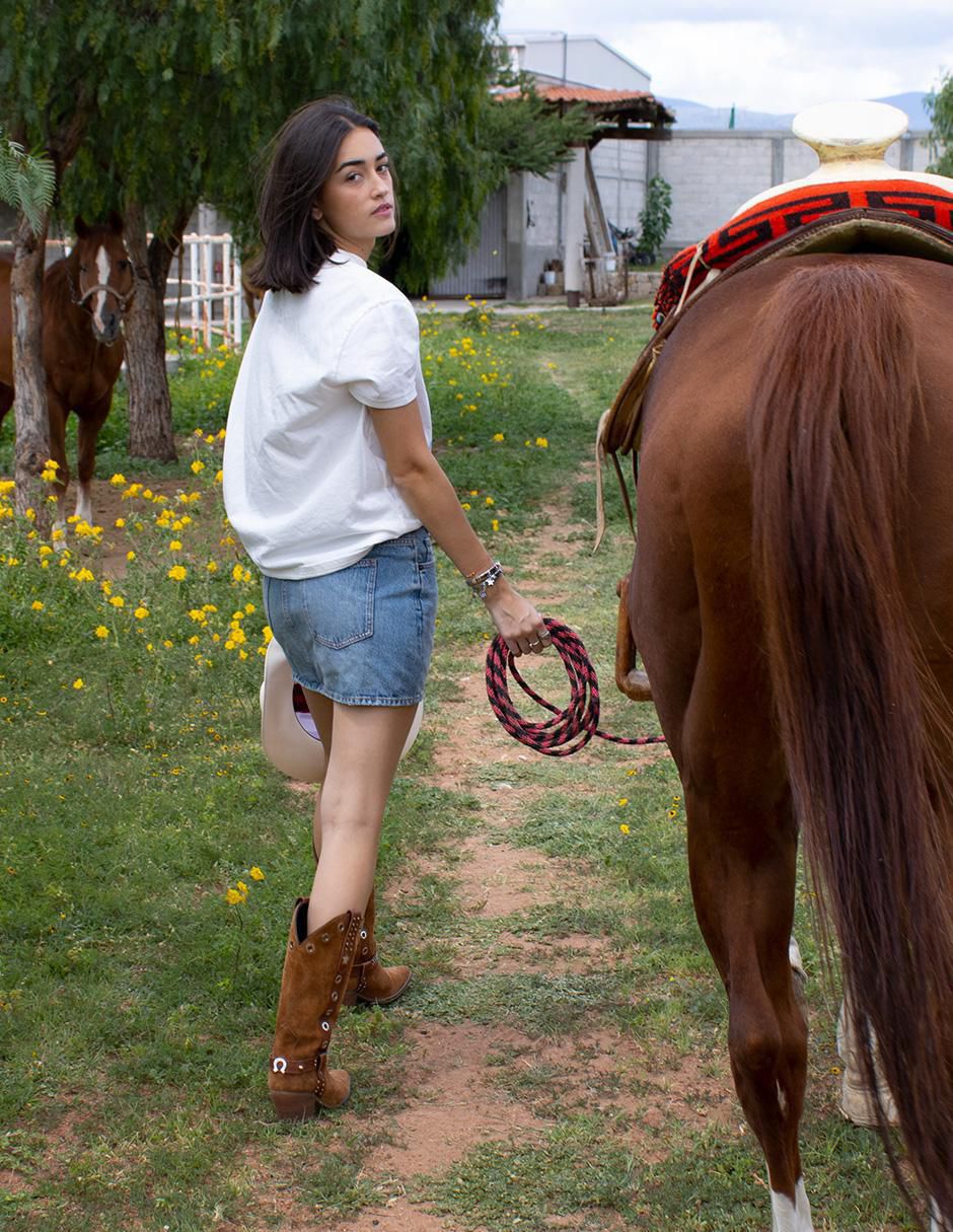 Bota cowboy media pierna Best seller de gamuza para mujer 13