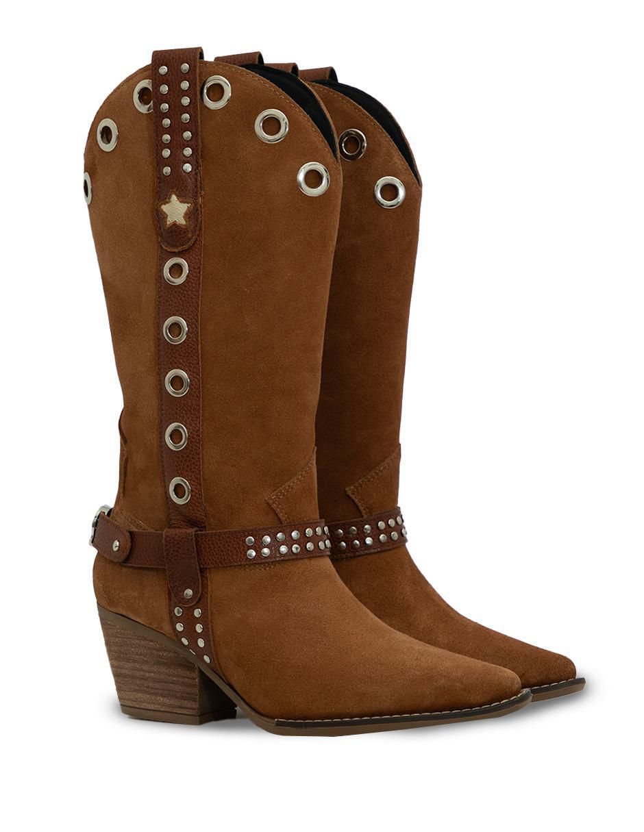 Bota cowboy media pierna Best seller de gamuza para mujer 3