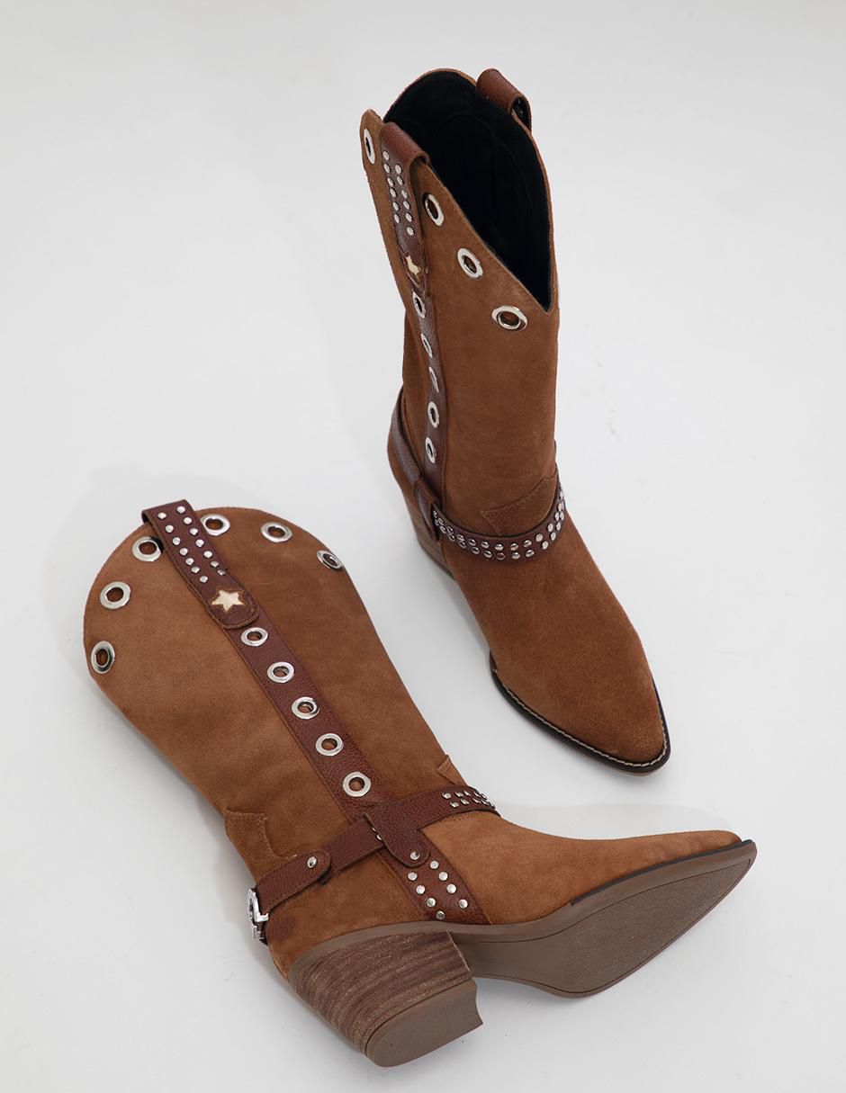 Bota cowboy media pierna Best seller de gamuza para mujer 4