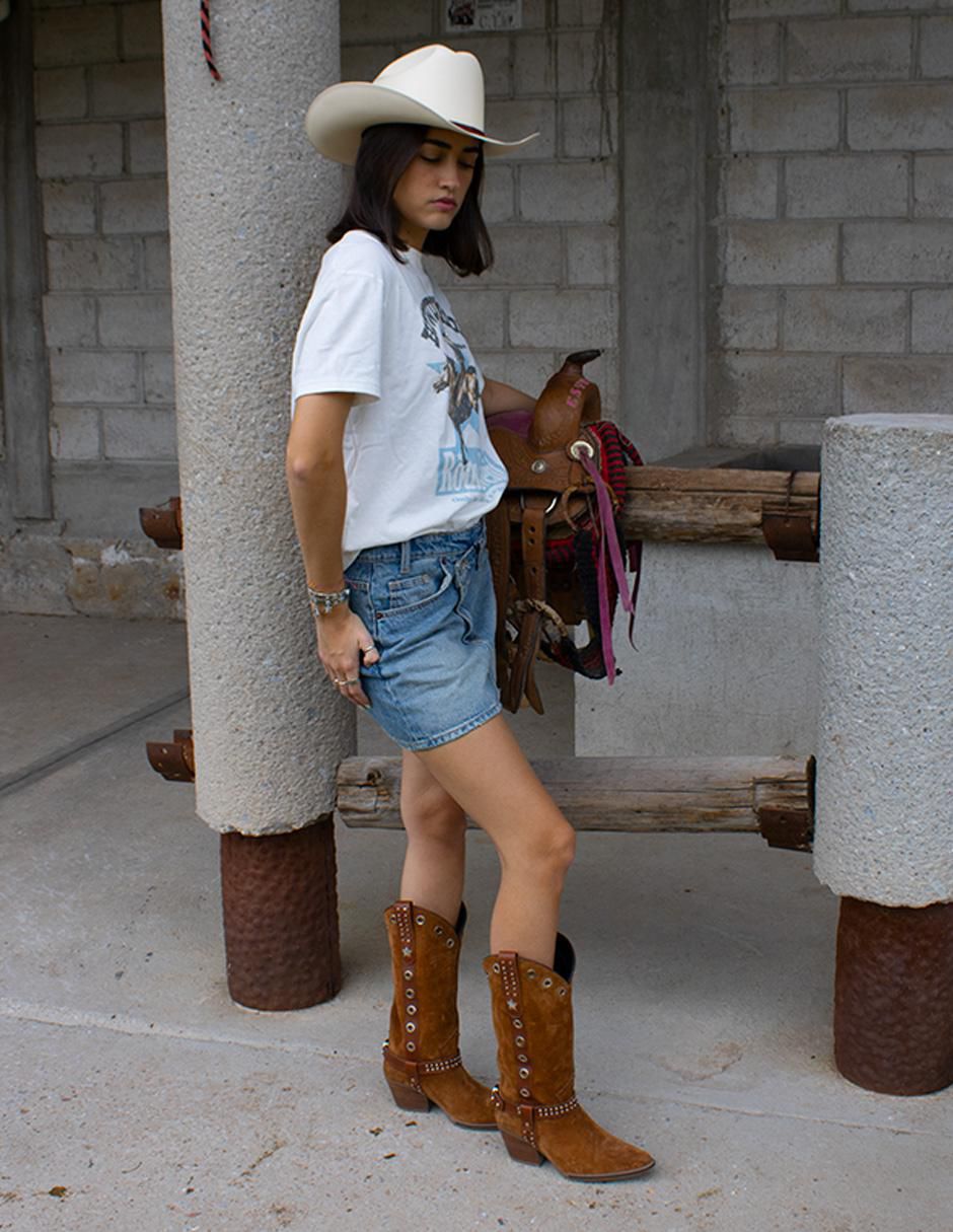 Bota cowboy media pierna Best seller de gamuza para mujer 9