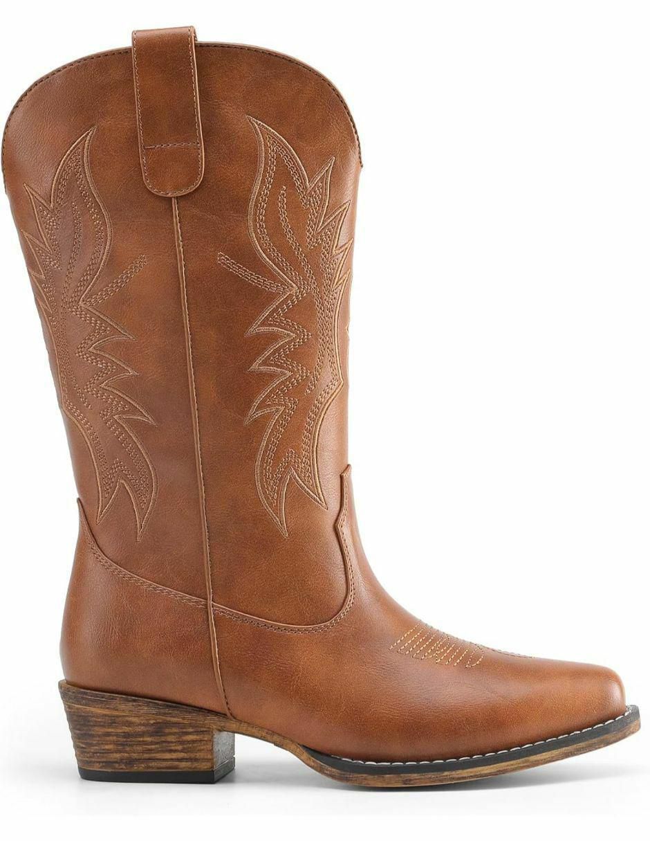 Bota cowboy media pierna de piel para mujer 2