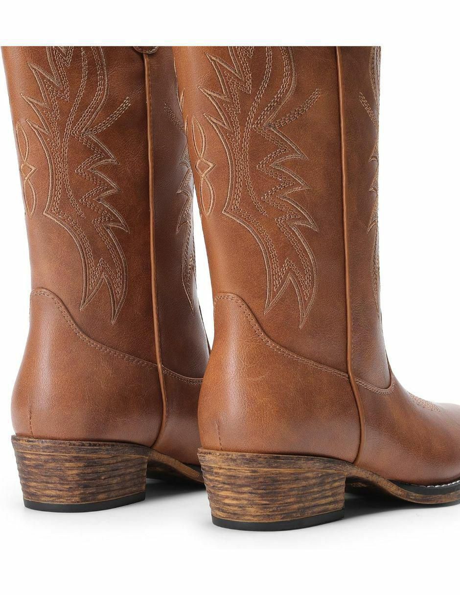 Bota cowboy media pierna de piel para mujer 3