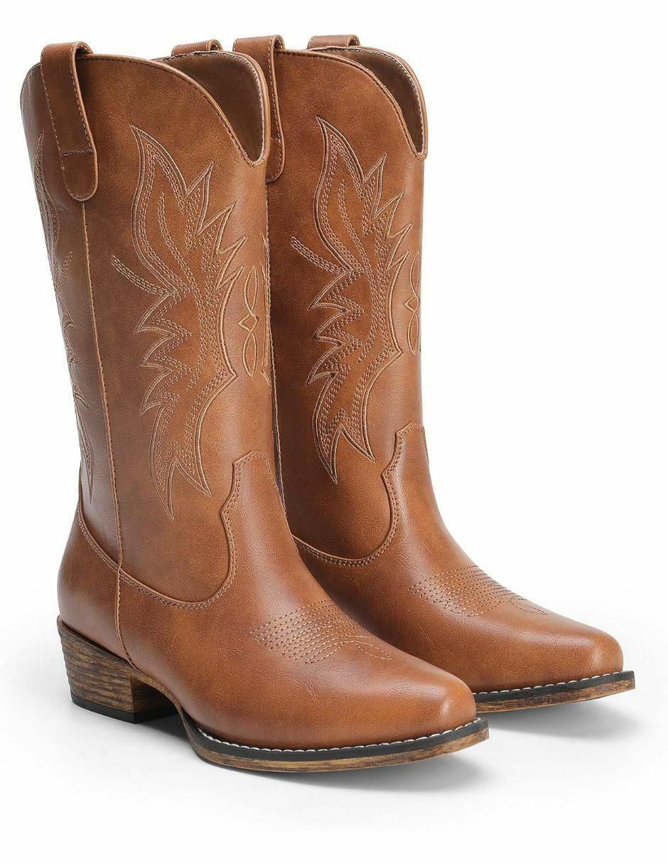 Bota cowboy media pierna de piel para mujer 4