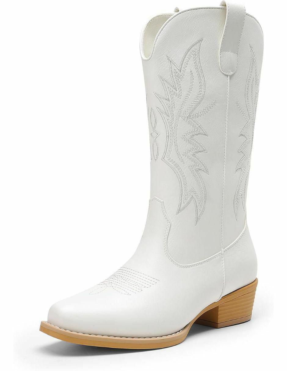 Bota cowboy media pierna de piel para mujer