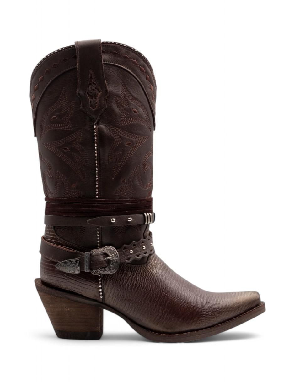 Bota cowboy abajo de la rodilla de piel bovino para mujer
