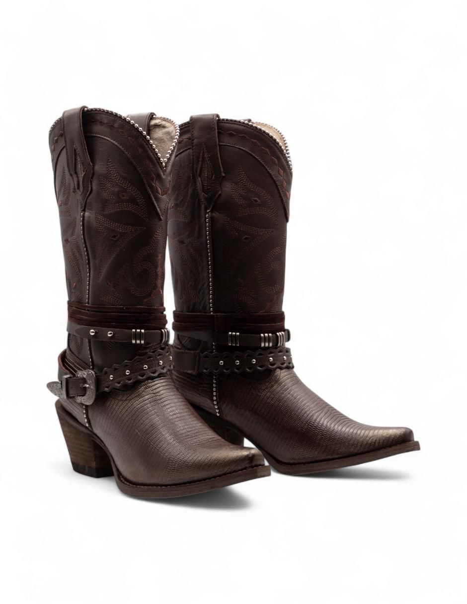 Bota cowboy abajo de la rodilla de piel bovino para mujer 2