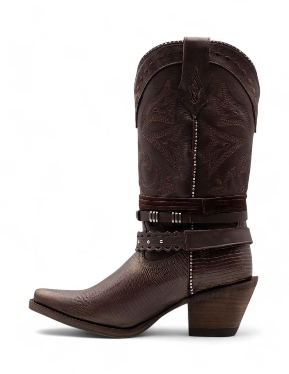 Bota cowboy abajo de la rodilla de piel bovino para mujer 3