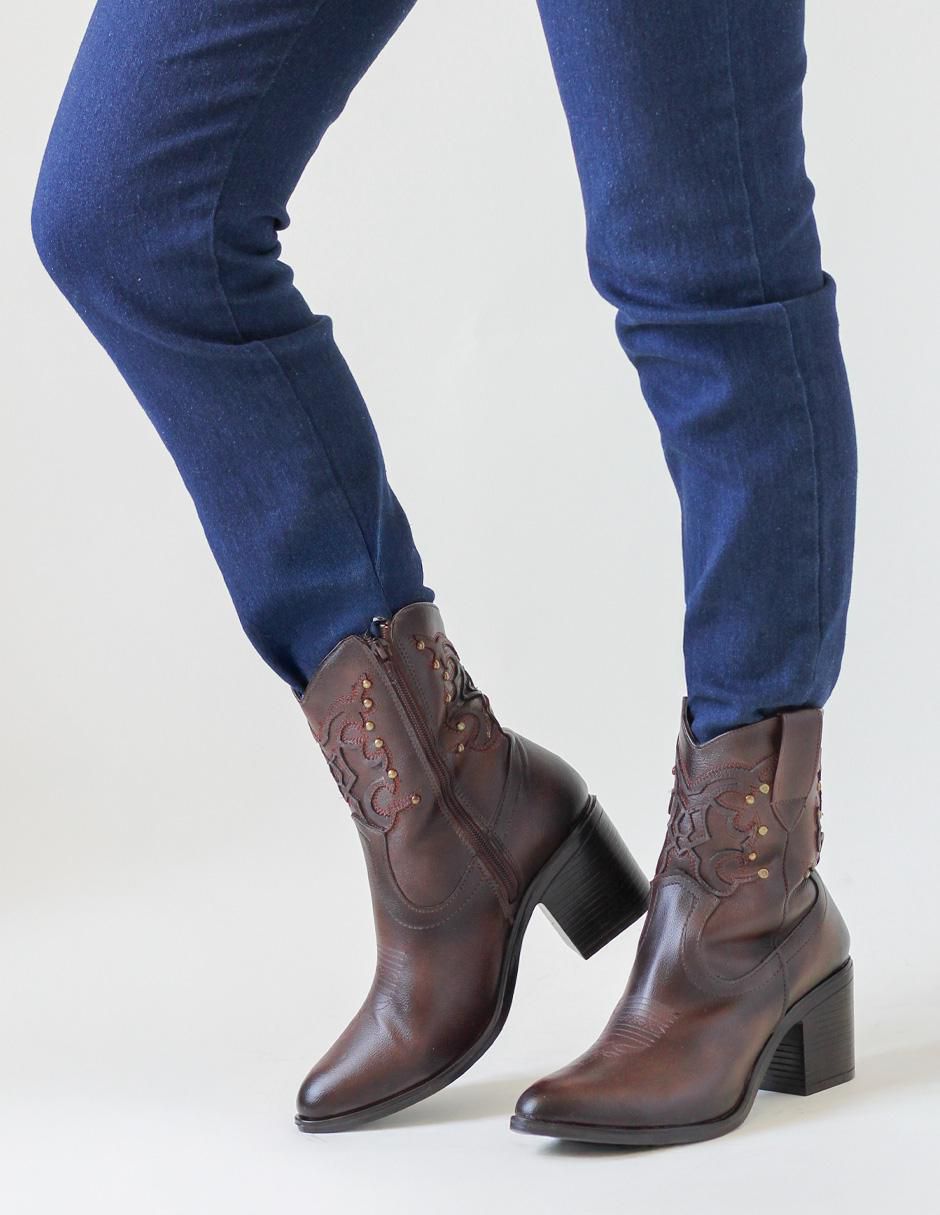 Bota cowboy arriba del tobillo de piel para mujer 2