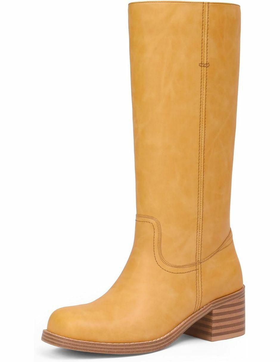Bota cowboy abajo de la rodilla de piel para mujer