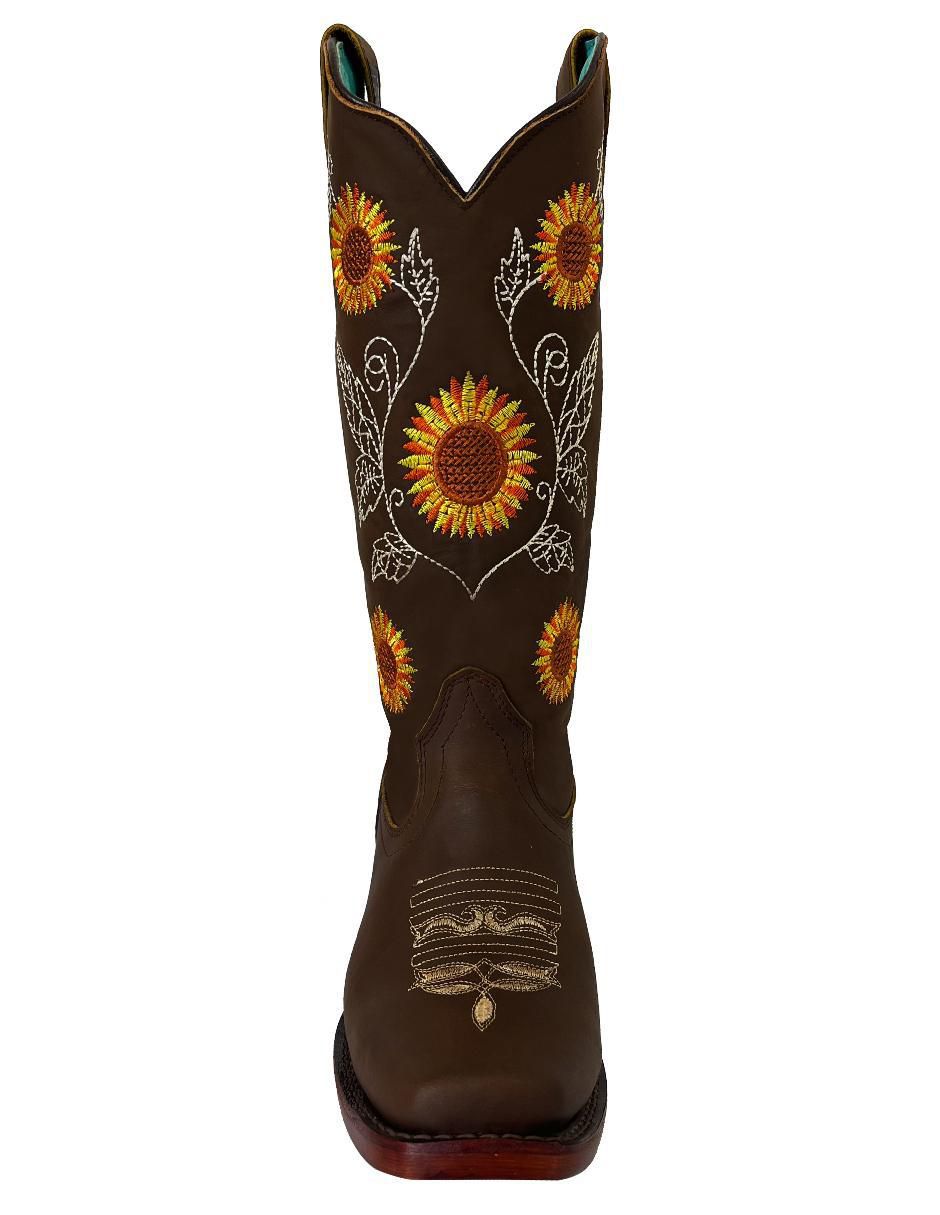Bota cowboy media pierna de piel para mujer 2