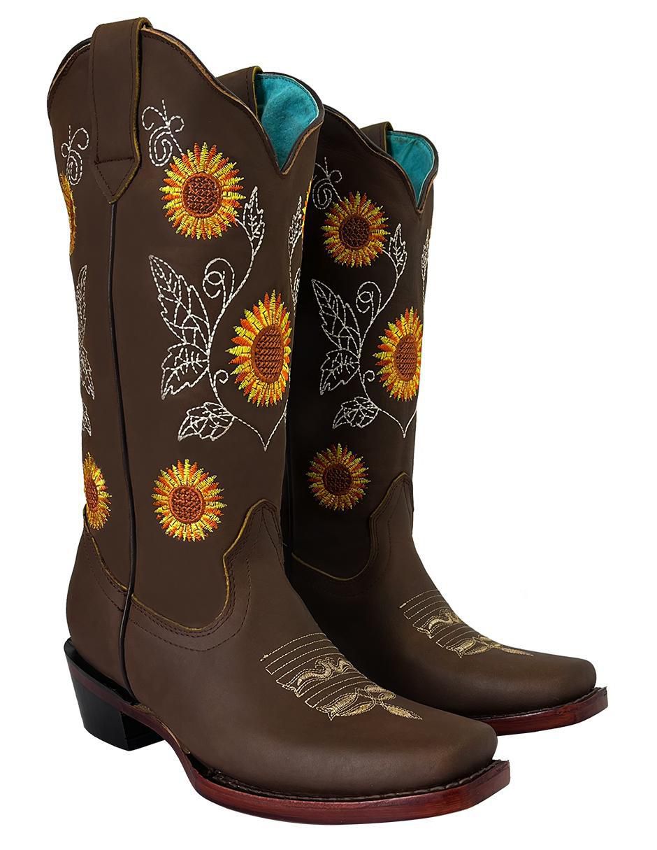 Bota cowboy media pierna de piel para mujer 5
