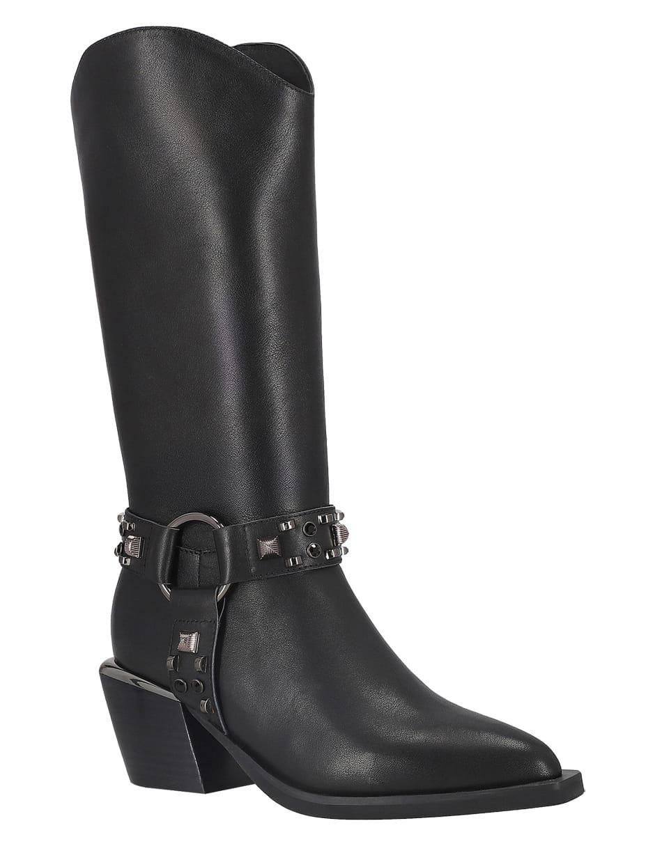 Bota media pierna de piel para mujer
