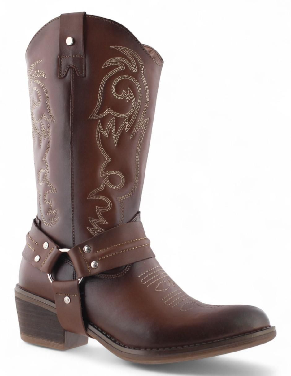 Bota cowboy abajo de la rodilla de piel para mujer